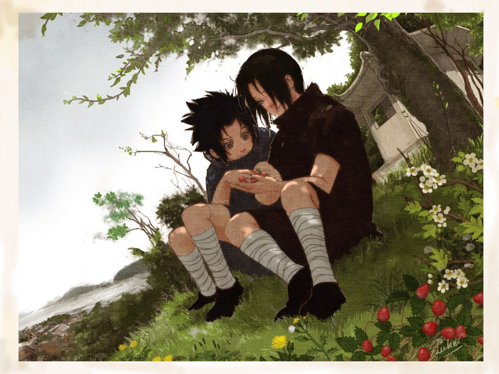 Itachi with sasuke outside