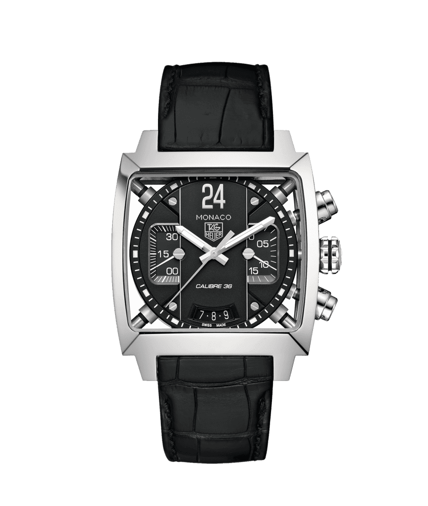 Black strap hide tag heuer monaco steve mcqueen