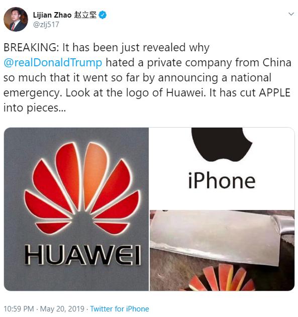 Pro huawei chinese diplomat tweets against apple using an iphone 526117 2