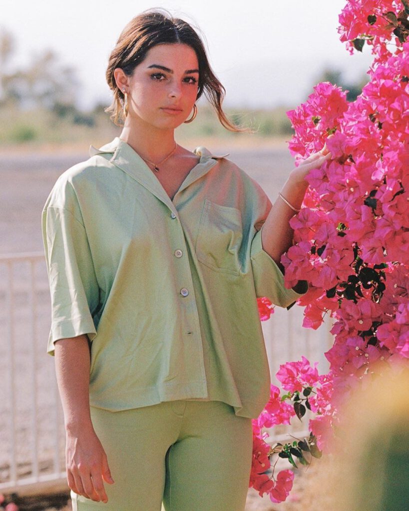 With light green outfit